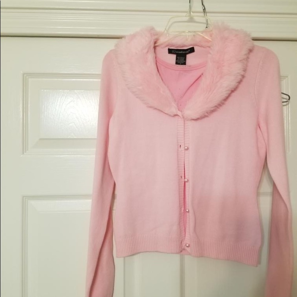 Pink Sweater with Fur Collar